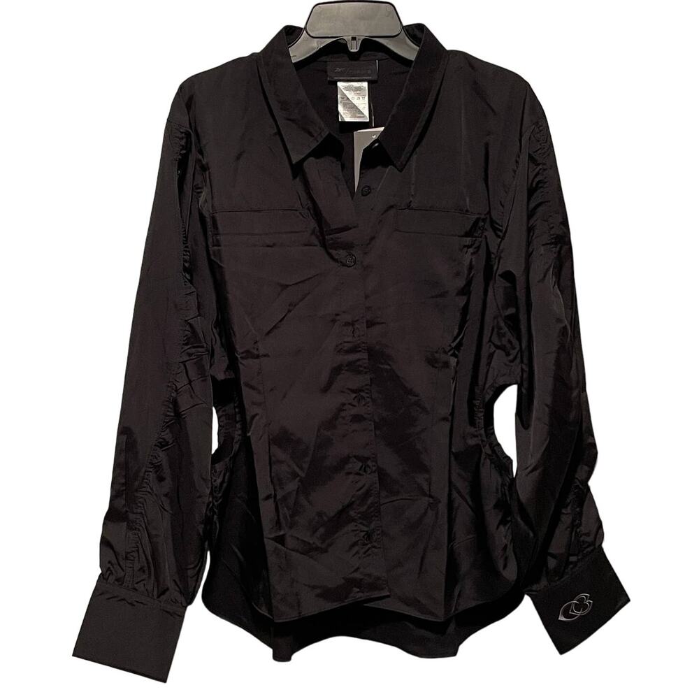 REEBOK x Cardi B Plus Size Ruched-Sleeve Active Shirt, Black 1X